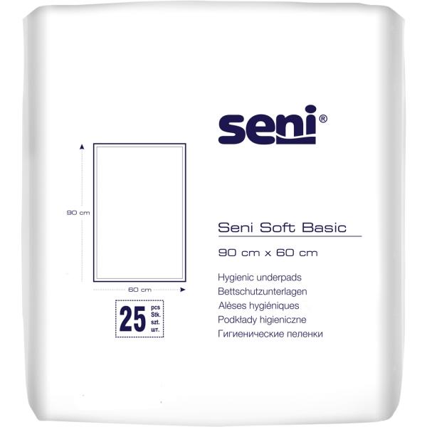 Seni Soft Basic 90 x 60 cm Bettunterlagen bei Inkontinenz 1 Beutel = 25 Stück