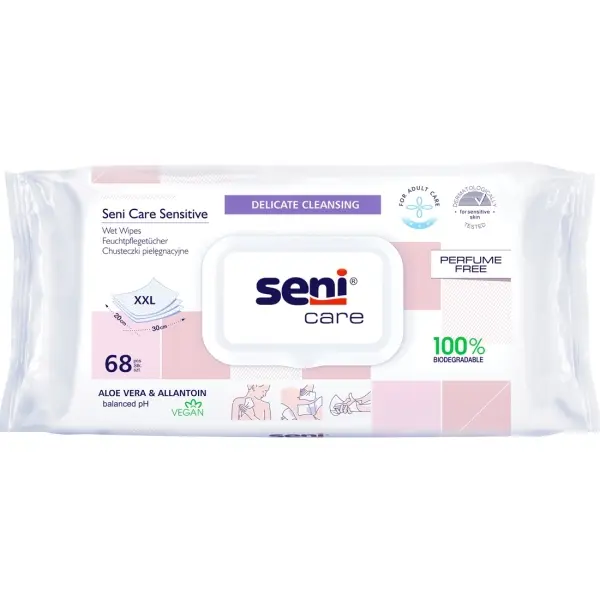 Seni Care Sensitive Feuchtpflegetücher 20 x 32 cm Feuchttücher zur Hautreinigung 1 Pack = 68 Tücher