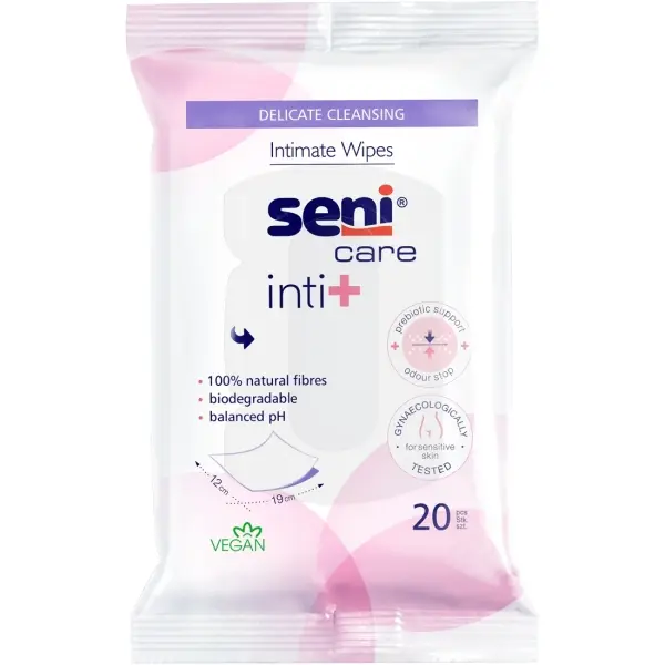 Seni Care Inti+ Feuchtpflegetücher 12 x 19 cm Feuchttücher zur Intimpflege 1 Pack = 20 Tücher
