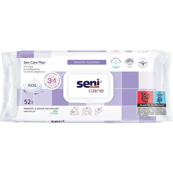 Seni Care Maxi Feuchtpflegetücher 25 x 30 cm Feuchttücher zur Hautreinigung 1 Pack = 52 Stück