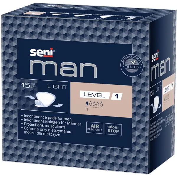 Seni Man Light Level 1 atmungsaktive Einlagen für Männer 1 Beutel = 15 Stück