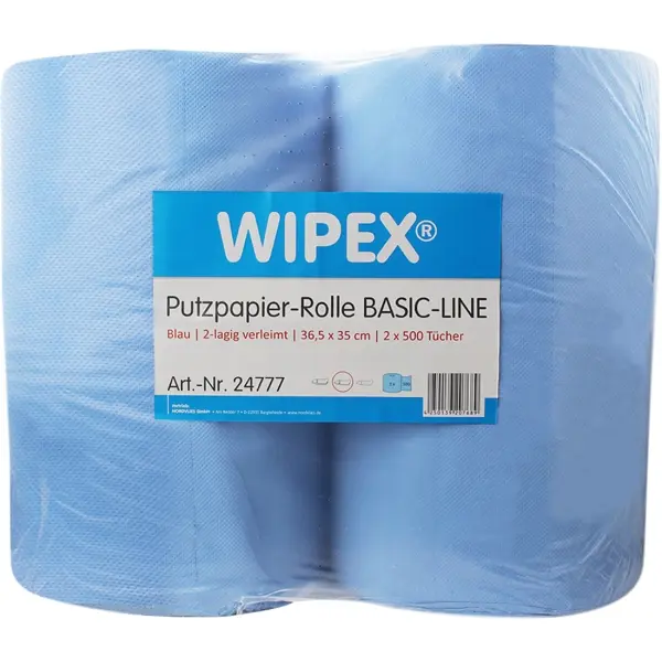 WIPEX Putzpapier-Rolle blau 2-lagig 36,5 x 35 cm 1 Pack = 2 Rollen a 500 Tücher