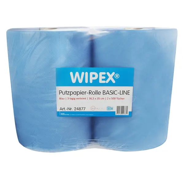 WIPEX Putzpapier-Rolle blau 3-lagig 36,5 x 35 cm 1 Pack = 2 Rollen a 500 Tücher