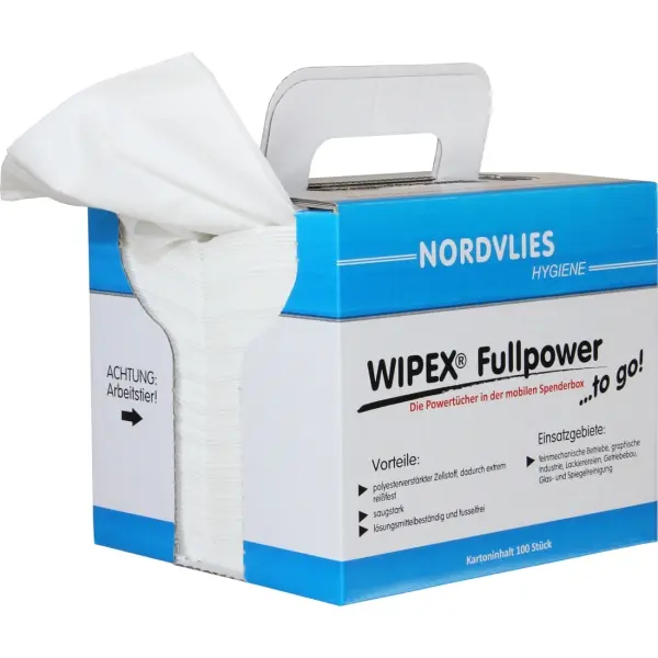 WIPEX FULLPOWER Wischtücher TO GO weiß 32 x 38 cm, Z-gefaltet 1 Karton = 8 Boxen a 100 Tücher