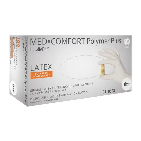 MED-COMFORT Polymer Plus Latex-Untersuchungsschuhe puderfrei, beige, Gr. M 1 Box = 100 Stück