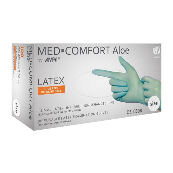 MED-COMFORT Latex Einweghandschuhe Aloe puderfrei, mintgrün, Gr. XL 1 Box = 100 Stück