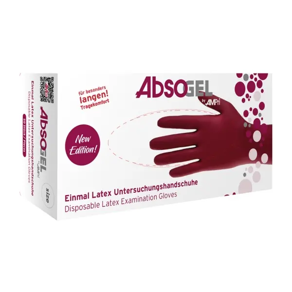 ABSOGEL Latex Einweghandschuhe puderfrei, bordeaux, Gr. XS 1 Box = 50 Stück