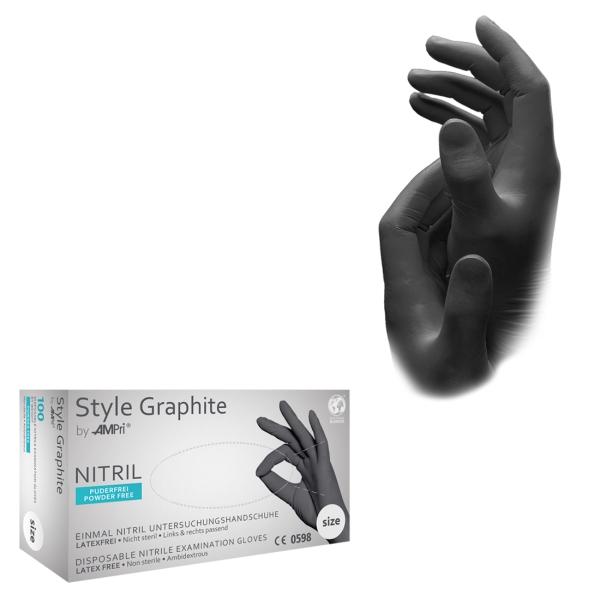 STYLE GRAPHITE Nitril-Einmalhandschuhe puderfrei, anthrazit, Gr. XS 1 Box = 100 Stück