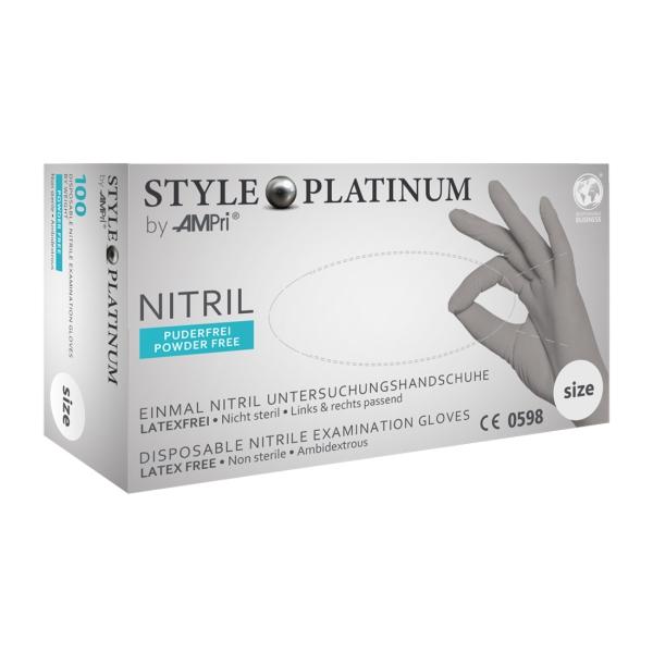STYLE PLATINUM Nitrilhandschuhe puderfrei, silbergrau, Gr. M 1 Box = 100 Stück