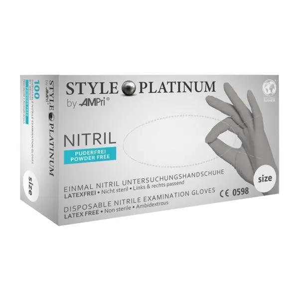 STYLE PLATINUM Nitrilhandschuhe puderfrei, silbergrau, Gr. S 1 Box = 100 Stück