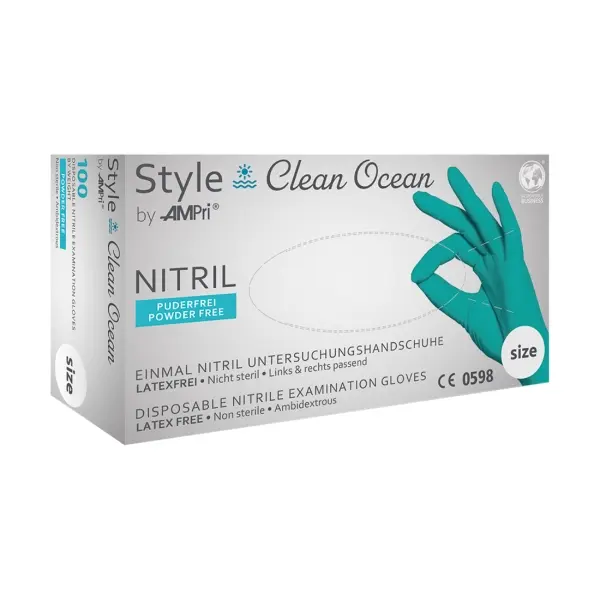 STYLE CLEAN OCEAN Nitrilhandschuhe puderfrei, ocean green (türkis), Gr. XL 1 Box = 100 Stück