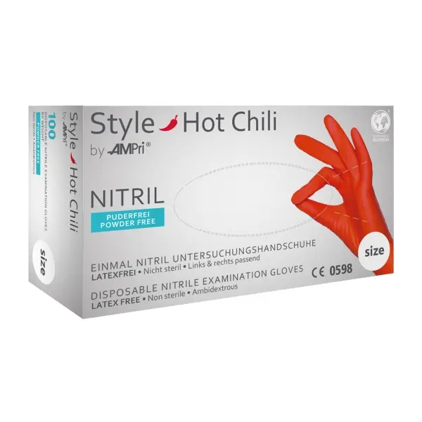 STYLE HOT CHILI Nitril-Einweghandschuhe puderfrei, rot., Gr. XL 1 Box = 100 Stück
