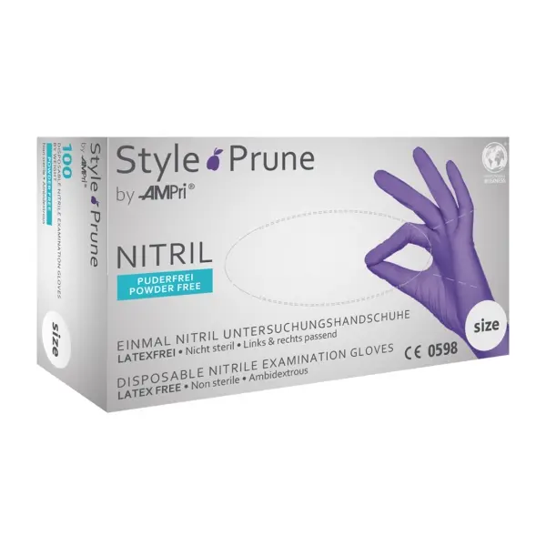 STYLE PRUNE Nitril-Einmalhandschuhe puderfrei, dunkellila-violett, Gr. M 1 Box = 100 Stück