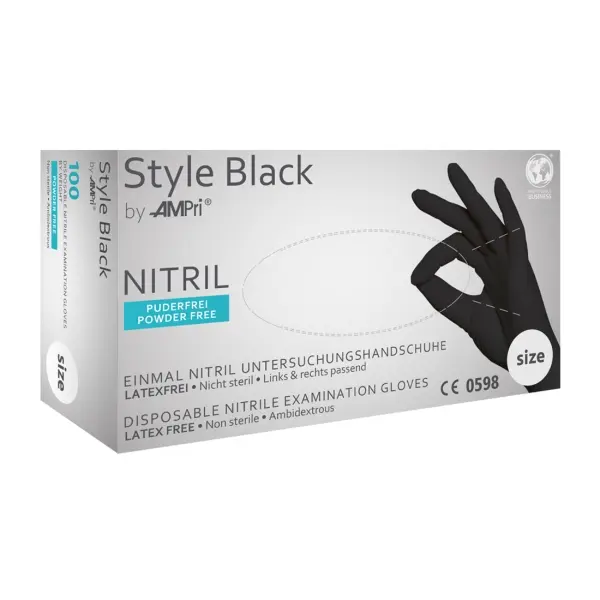 STYLE BLACK Nitril-Einmalhandschuhe puderfrei, schwarz, Gr. L 1 Box = 100 Stück