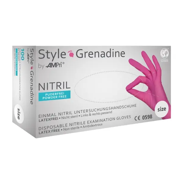 STYLE GRENADINE Nitril-Einmalhandschuhe puderfrei, magenta (pink), Gr. M 1 Box = 100 Stück