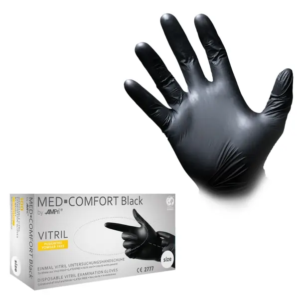 MED-COMFORT VITRIL Einmalhandschuhe puderfrei, schwarz, Gr. M 1 Box = 100 Stück