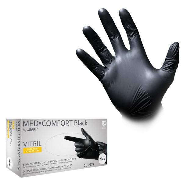 MED-COMFORT VITRIL Einmalhandschuhe puderfrei, schwarz, Gr. S 1 Box = 100 Stück