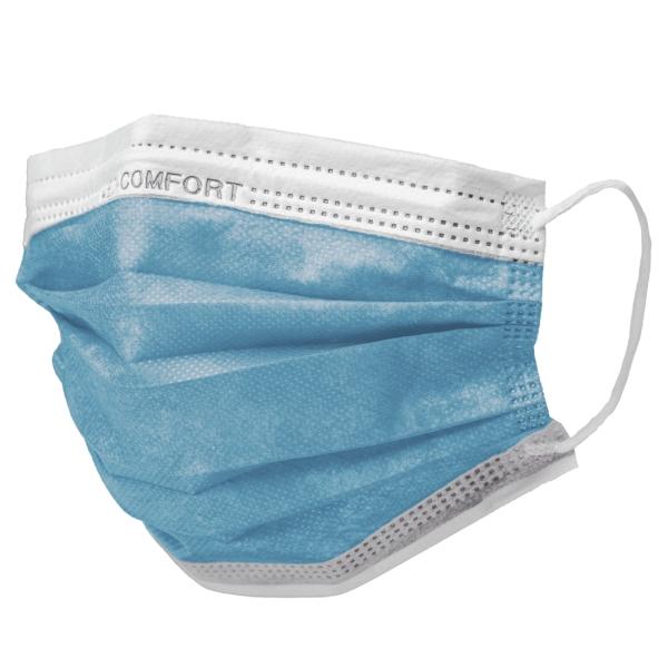 Produktbild von Folitex Anti-Beschlag-Gesichtsmaske – Typ IIR, Blau, Zum Binden, 50 Stück, Mit Visier Und Antibeschlagstreifen