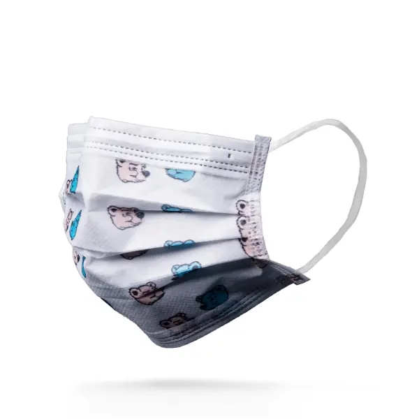 HAPPY KIDS Mundschutzmasken für Kinder 3-lagig, Typ II, weiß mit Bärchen 1 Box = 50 Stück