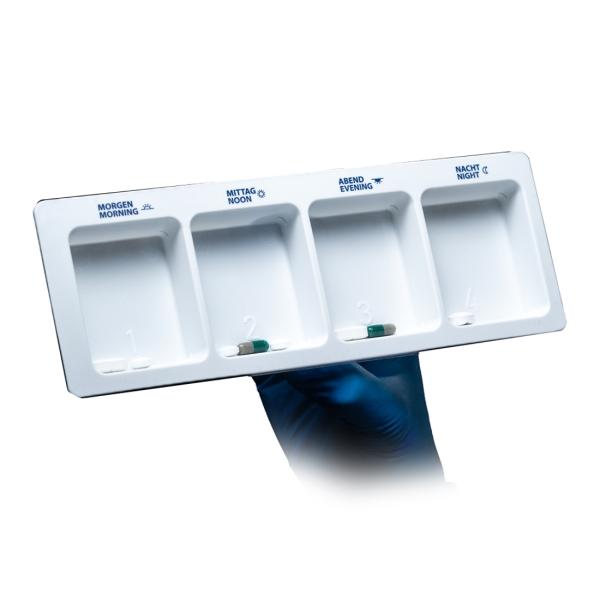 MED-COMFORT Einweg-Medikamentendispenser 4 große Fächer mit Schiebeblister, weiß 1 Karton = 190 Stück