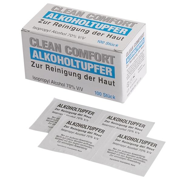 CLEAN-COMFORT Alkoholtupfer 6,5 x 3 cm aus Vlies, einzeln verpackt 1 Box = 100 Stück