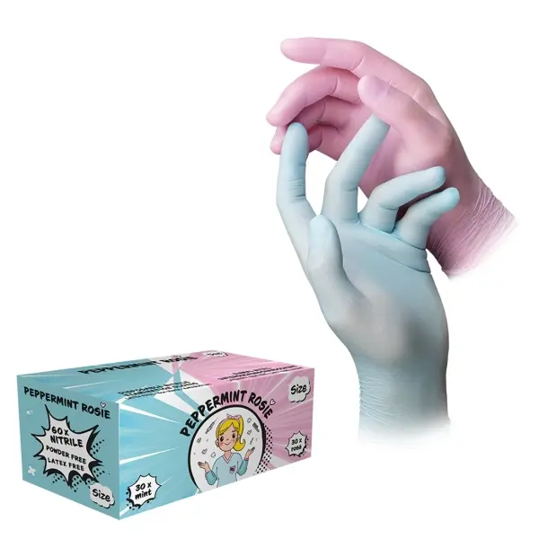 STYLE PEPPERMINT ROSIE Nitril-Einmalhandschuhe ungepudert, 2-farbig mint & rosa, Gr. M 1 Box = 60 Stück