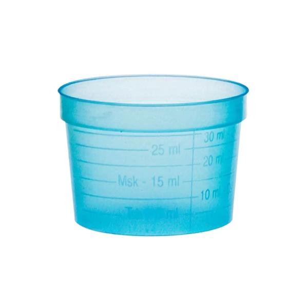 AMPri Einmal Medizinbecher breit 30 ml mit Graduierung, blau 1 Karton = 2000 Stück