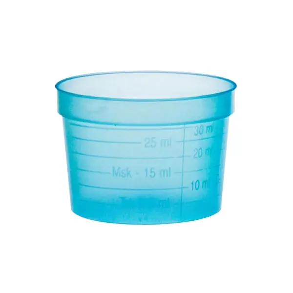AMPri Einmal Medizinbecher breit 30 ml mit Graduierung, blau 1 Karton = 2000 Stück