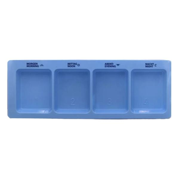 MED-COMFORT Einweg-Medikamentendispenser 4 große Fächer mit Schiebeblister, blau 1 Karton = 190 Stück