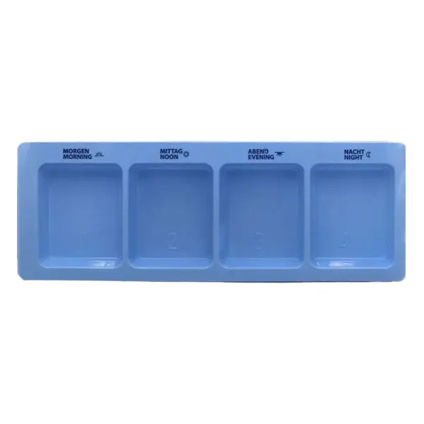 MED-COMFORT Einweg-Medikamentendispenser 4 große Fächer mit Schiebeblister, blau 1 Karton = 190 Kartons