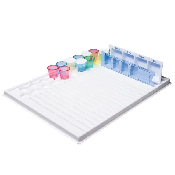 AMPri Medikamententablett für 19 Medikamentendispenser + 19 Medizinbecher weiß