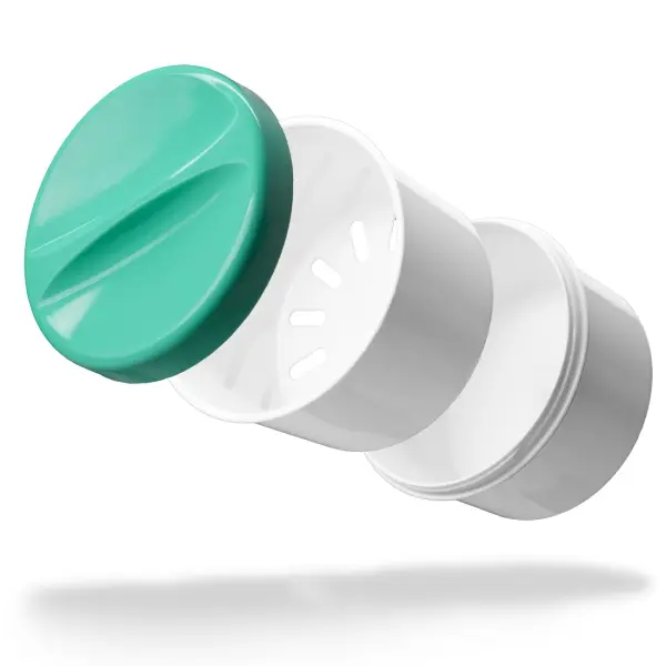 AMPri Zahnprothesenbecher mit Einsatz 250 ml, weiß-grün,  1 Karton = 20 Stück