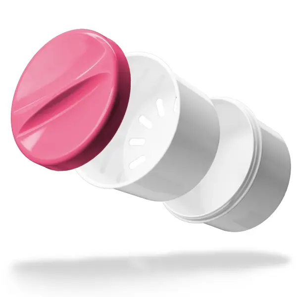 AMPri Zahnprothesenbecher mit Einsatz 250 ml, weiß-rosa,  1 Karton = 20 Stück
