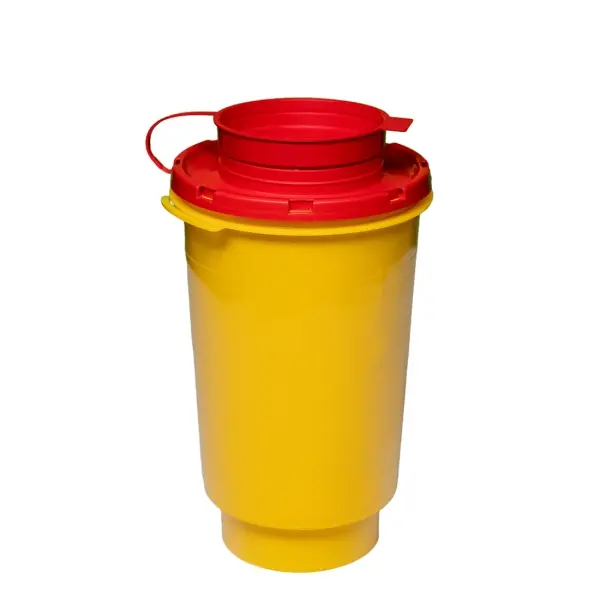 AMPri Einweg-Kanülenabwurfbehälter 0,6 l mit kleinem Boden für Halterungen gelb-rot