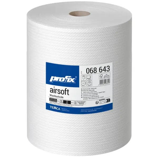 profix® airsoft Wischtuchrolle  1-lagig, 34 x 32 cm, hochweiß, Airlaid, Zellstoff 1 Rolle = 750 Blatt