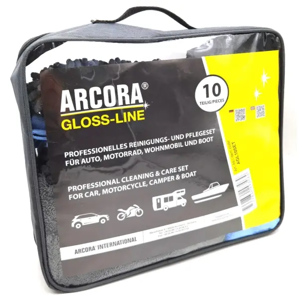 ARCORA GLOSS-LINE Reinigungsset  10-teilig, für Auto, Motorrad, Boot & Wohnmobil 