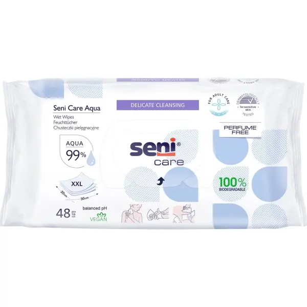 Seni Care Aqua Feuchtpflegetücher 30 x 20 cm Feuchttücher zur Hautreinigung 1 Pack = 48 Tücher