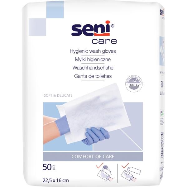 Seni Care Einmal-Waschhandschuhe 22 x 16 cm, ohne Folie 1 Pack = 50 Stück