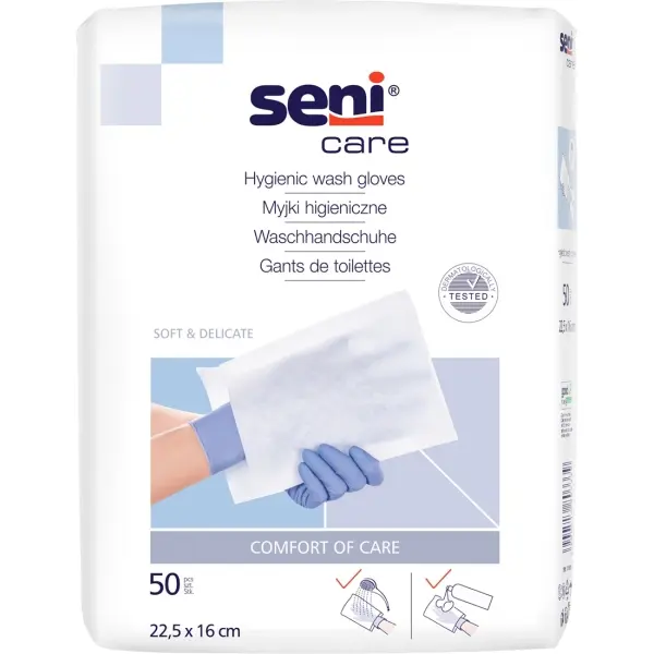 Seni Care Einmal-Waschhandschuhe 22 x 16 cm, ohne Folie 1 Pack = 50 Stück