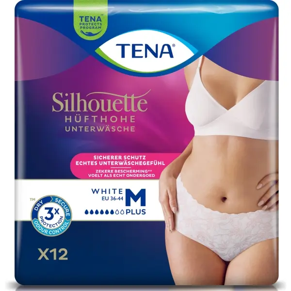 TENA Silhouette Pants Plus White Gr. M Einwegslips weiß 1 Beutel = 12 Stück