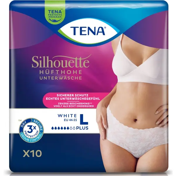 TENA Silhouette Pants Plus White Gr. L Einwegslips weiß 1 Beutel = 10 Stück
