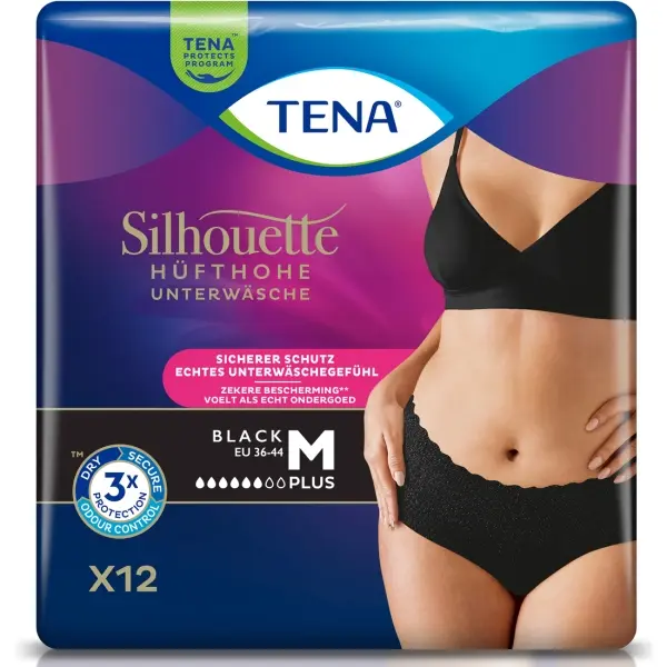 TENA Silhouette Pants Plus Black Gr. M Einweg-Unterwäsche schwarz 1 Beutel = 12 Stück