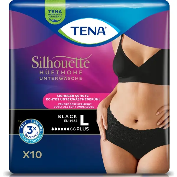 TENA Silhouette Pants Plus Black Gr. L Einweg-Unterwäsche schwarz 1 Beutel = 10 Stück