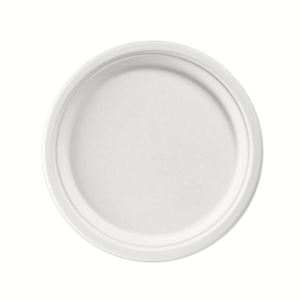 Bagasse-Teller rund weiß Ø 26 cm, unbeschichtet 1 Karton = 400 Stück