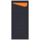 Duni SACCHETTO Zelltuch Serviettentasche 190 x 85 mm, schwarz / Serviette mandarin 1 Karton = 5 x 100 Stück