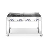 HENDI Grillsystem Green Fire 4 Brenner Profi Line mit Rollengestell Hellgrau, 22kW, 1400 x 612 x 825 mm 