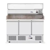 HENDI Pizzatisch dreitürig mit Aufsatzkühlvitrine 380+40 l, Arktic 254 l, 230V / 400W, 1400 x 700 x 1491mm 